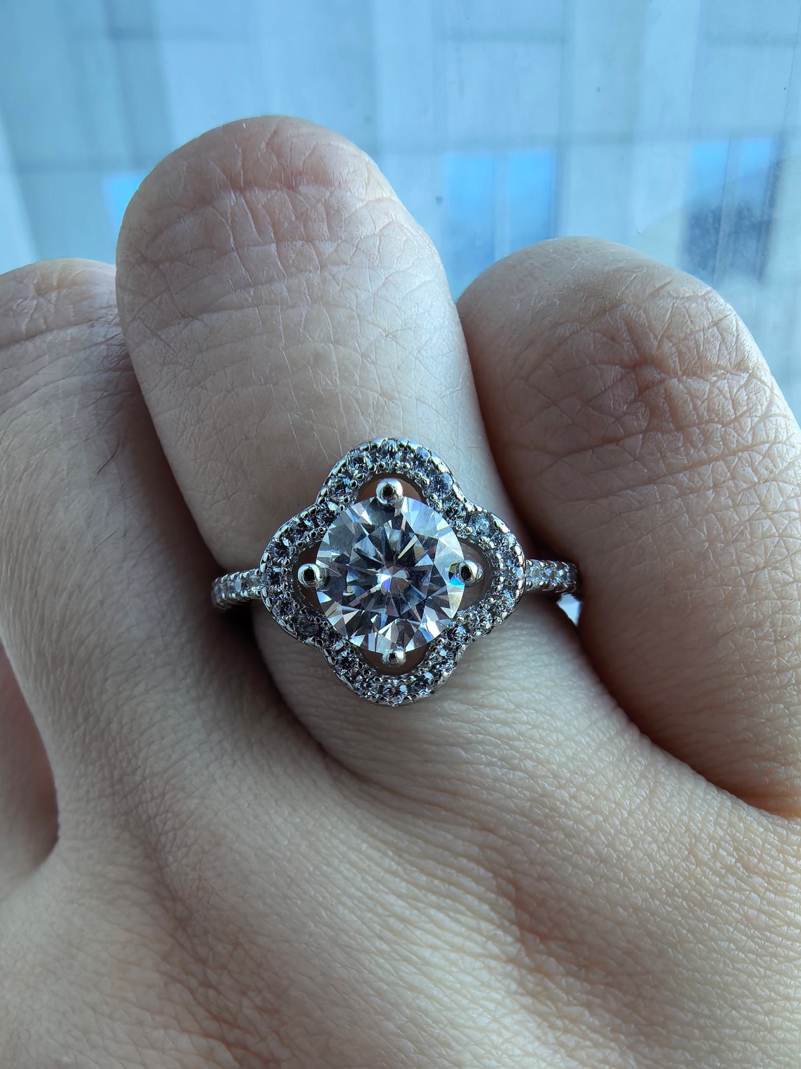1 carat round clover engagement ring with side stones (adjustable)